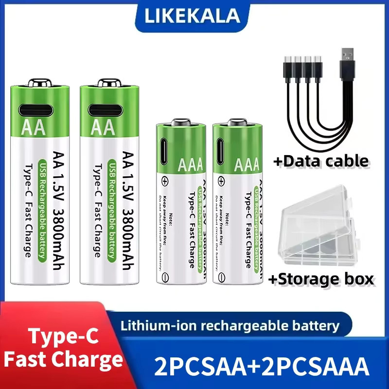 Koonenda Wiederaufladbare AA und AAA Li-Ionen-Akkus mit USB-C-Schnellladung in Grün - Bild 4