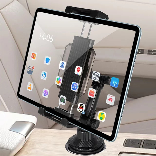 Homhu Universal Auto Becherhalter mit verstellbarer Tablet und Smartphone Halterung in Schwarz für iPad, Xiaomi Tab und GPS - Bild 1