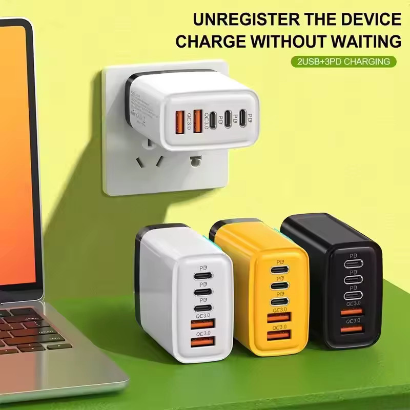 WALKESEN 240W GaN Schnellladegerät mit 5 Ports, USB-C PD & QC3.0, Gelb - Bild 2