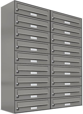 AL Briefkasten-System für 18 Parteien, Aufputzmontage, grau, B/H/T: 153,393 x 103,5 x 27,5 cm - Bild 1