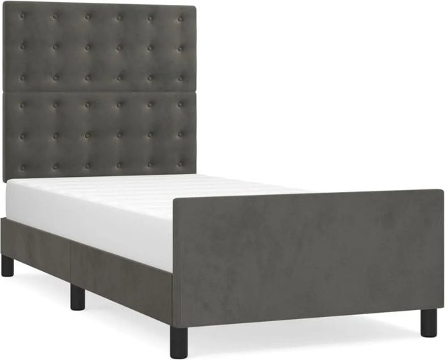 vidaXL Bettgestell mit Kopfteil aus Samt in Dunkelgrau, B/T/H: 100 x 203 x 128 cm - Bild 1