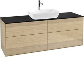 V&B Waschtischunterschrank Finion mit Wandbeleuchtung in Eichenfurnier und mattem Blau, B/T/H: 160 x 60 x 50,1 cm - Bild 1