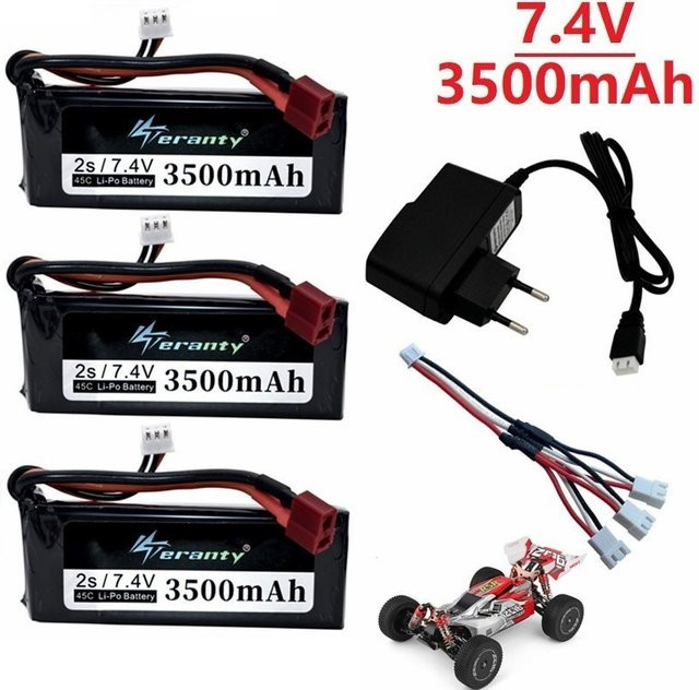 Wltoys Wiederaufladbarer Lipo-Akku 2S 7,4 V 3500mAh mit USB-C Ladegerät für 1/14 RC Auto und Boot in Schwarz - Bild 1
