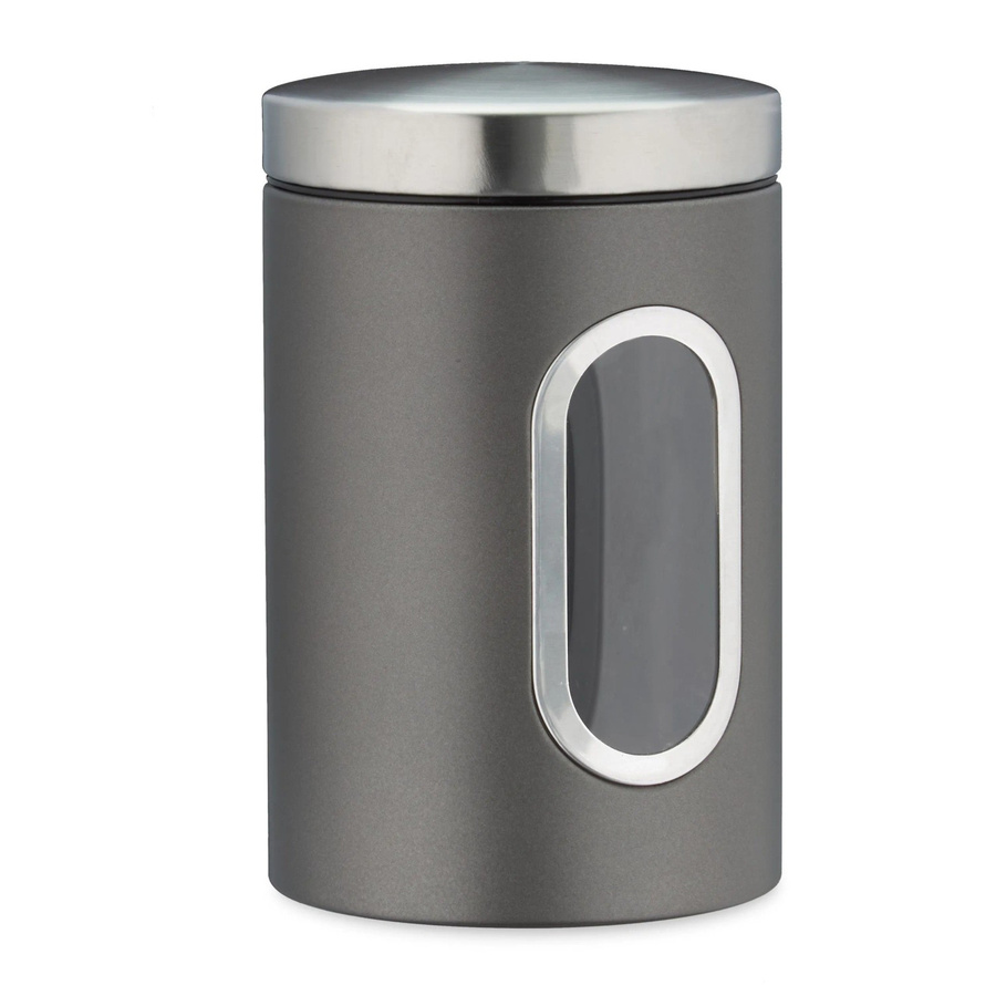 Relaxdays Vorratsdose aus Metall und Kunststoff in Grau mit Sichtfenster, B: 17 cm, T: 11 cm - Bild 2
