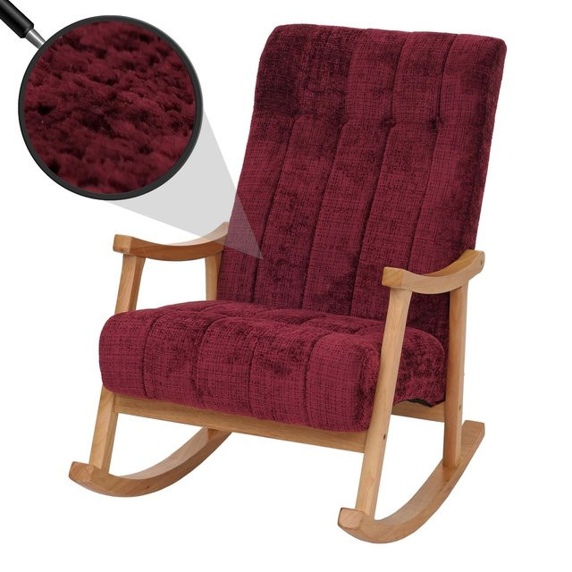 Schaukelstuhl MCW-K10 Relaxsessel mit Chenille-Stoffbezug in Bordeaux und Naturholzgestell - Bild 1