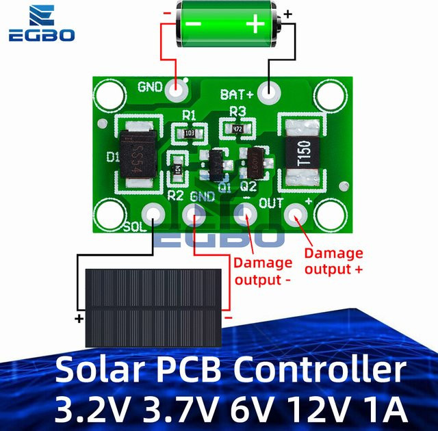 EGBO Solar PCB Controller für Solar-Lampen und Akku-Ladegeräte, Farbe: Grün, 1A - Bild 1