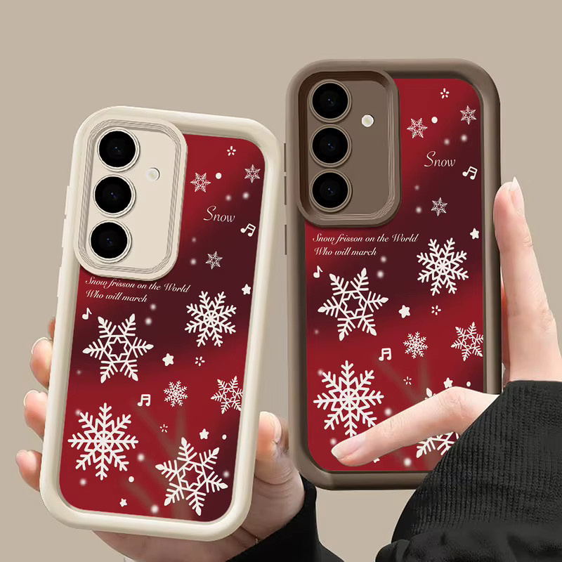 Schneeflocken Handyhülle für Samsung Galaxy S25 S24 S23 S22 Ultra FE A56 A36 A26 A16 A17 A55 A54 A15 5G in Rot mit Randabdeckung - Bild 4