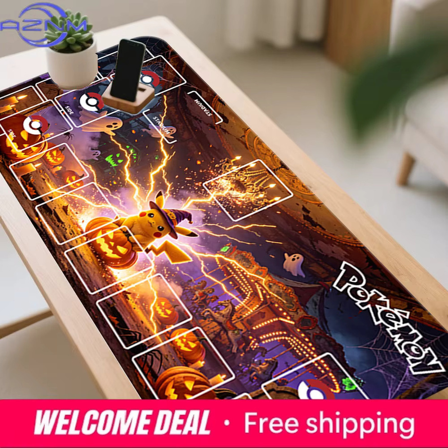 Potdemiel Pokémon TCG Spielmatte Halloween Hexen-Pikachu, rutschfestes Gaming-Mauspad und Schreibtischunterlage, mehrfarbig - Bild 5