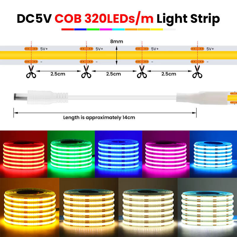 XUNATA COB-LED-Streifen mit Bewegungsmelder, USB- und batteriebetrieben, 5 V, Blau, 2,4 m Länge, flexibles Klebeband für Küchenschrank, TV-Hintergrundbeleuchtung und Spiegel - Bild 2