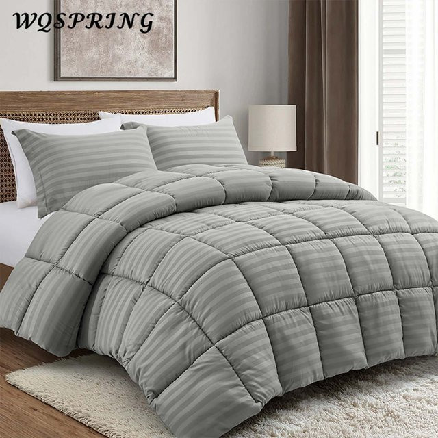 Gld grand Kissenbezug-Set mit grauen Flecken und Streifen, gesteppt, für alle Jahreszeiten, B: 150 cm, L: 200 cm - Bild 1