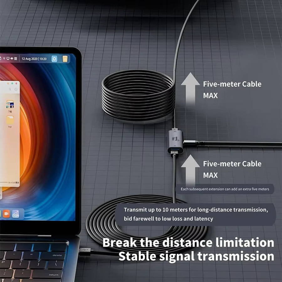 BSN USB-A und USB-C Signalverstärker mit 15 W Netzteil und 10 m Übertragungs-Extender für PC, Drucker und Spielsteuerungen - Bild 2