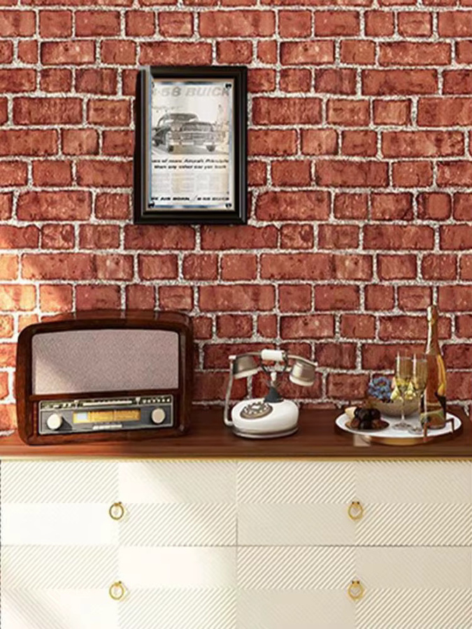 Selbstklebende Tapete in Retro-Ziegelmuster aus PVC, wasserdicht, Farbe: Braun, Breite: 45 cm - Bild 3