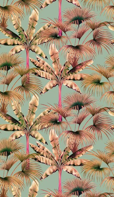 Livingwalls Fototapete Tropische Palmen Retro in Rosa und Beige, B/H: 280 x 159 cm - Bild 1
