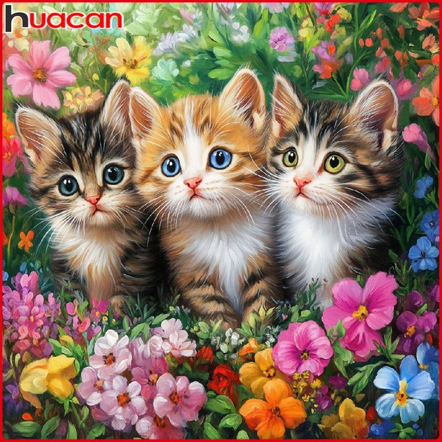Huacan Diamant-Malerei Set mit Katze und Blumen in Mehrfarbig, B/H: 20 x 20 cm - Bild 1
