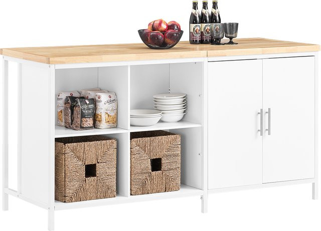 SoBuy Kücheninsel KNL09-WN freistehend in Weiß-Natur, Küchenschrank und Sideboard mit B/H/T: 89 x 170 x 60 cm - Bild 1