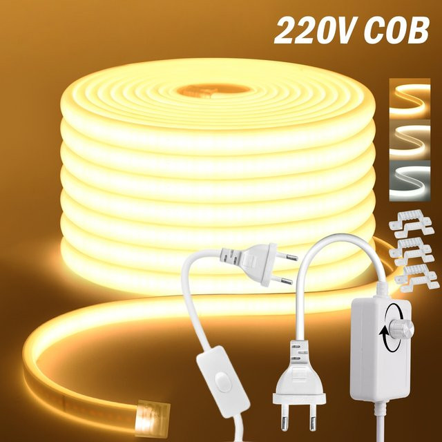 HEGEHE COB-LED-Streifenlicht mit Dimmer-Stecker, IP65 wasserdicht, selbstklebend, weiß, für Küchenschränke - Bild 1