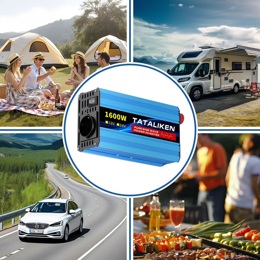 TATALIKEN DC-AC-Stromwandler 12V auf 220V mit leisem Lüfter, 1000W/1600W Steckdosenadapter in Blau für Fahrzeuge und Outdoor-Notfälle - Bild 3