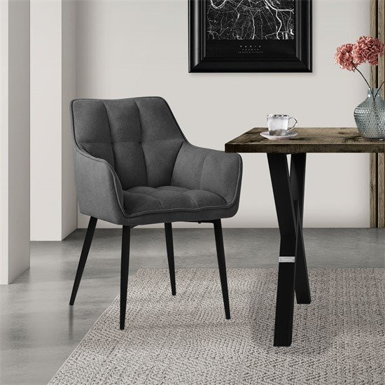 ML-Design Esszimmerstuhl aus Frotteestoff in Dunkelgrau mit gepolsterter Sitzfläche und Armlehnen, B/T/H: 63 x 49 x 90 cm - Bild 1