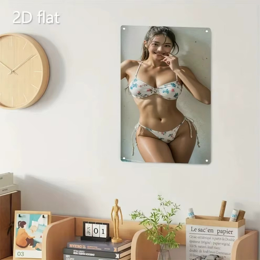 CIFBUY Metallschild Wanddekoration Damen-Bikini mit weißen Blumen in Weiß - Bild 4