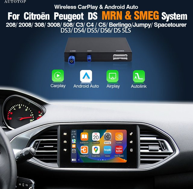 AUTOTOP Kabelloses CarPlay und Android Auto Modul für Peugeot und Citroen in Schwarz - Bild 1