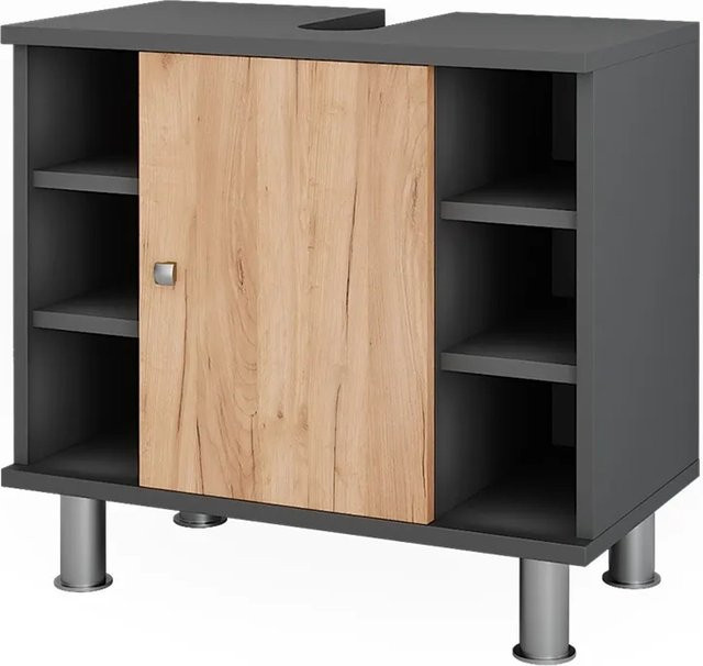 Vicco Waschbeckenunterschrank Fynn für dein Badezimmer in Anthrazit und Goldkraft Eiche mit Türen und Ablage, B/T/H: 60 x 54 x 32 cm - Bild 1