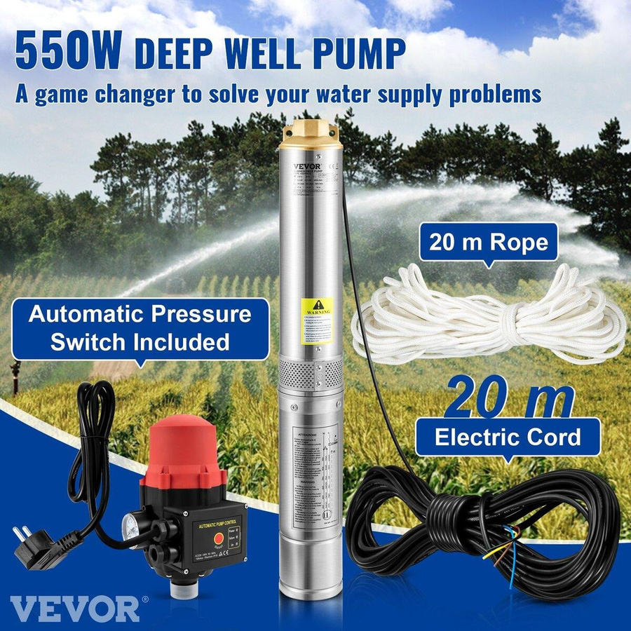 Buying Solutions MB Tiefbrunnen-Tauchpumpe aus Edelstahl in Silber mit 550W, 50L/min und automatischem Druckschalter - Bild 2