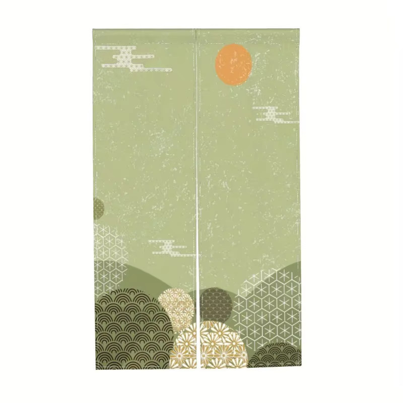VIKAMA Japanischer dekorativer Türvorhang mit Blumen- und Bergmotiv in Grün, semi-transparent, B: 85 cm, H: 150 cm - Bild 3