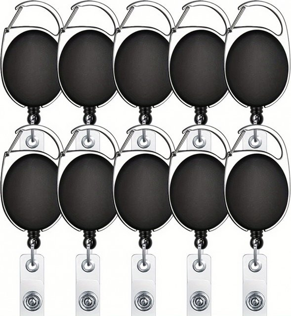 8 Stück Einziehbare Ausweishalter-Clips in Schwarz aus Kunststoff für ID-Karten und Schlüsselanhänger - Bild 1
