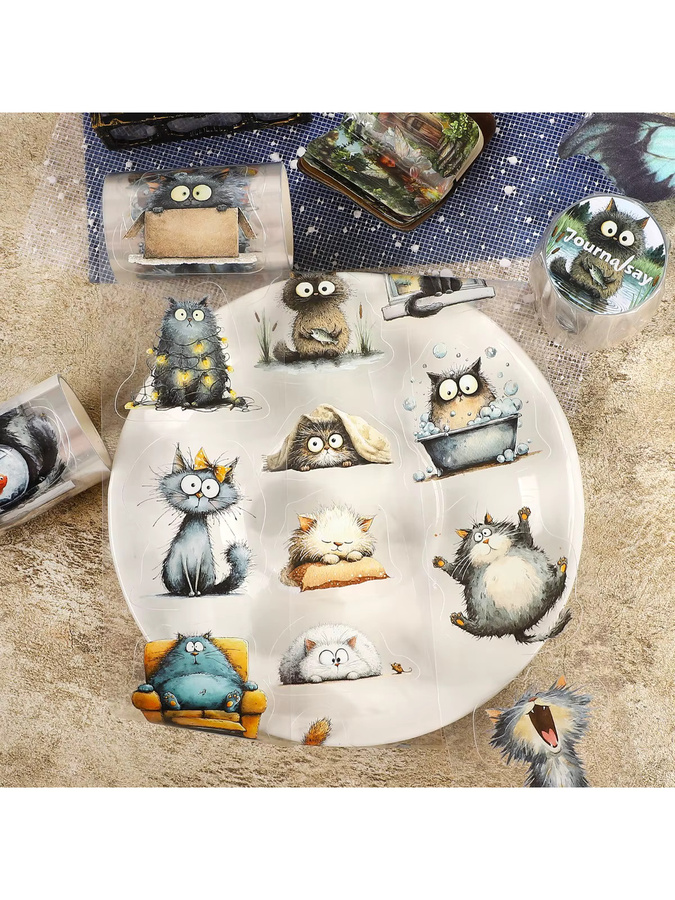 JIANWU Washi Tape Vintage mit Katzen- und Landschaftsmotiven, Multicolor, Breite: 6 cm, Länge: 200 cm - Bild 3