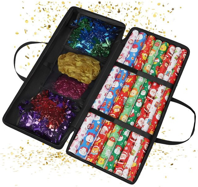 Relaxdays Geschenkpapier Aufbewahrung aus Polyester und Kunststoff in Schwarz, B/T/H: 34 x 82 x 13 cm - Bild 1