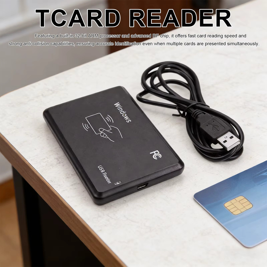 VODOOL Dual-Frequenz RFID-Kartenleser mit USB-C-Anschluss für 13,56 MHz und 125 kHz sowie NFC in Schwarz - Bild 3