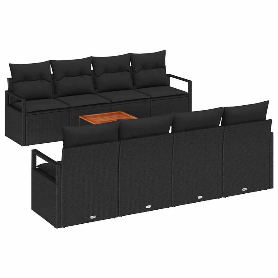 vidaXL Garten-Sofa-Set 9-teilig aus Polyrattan in Schwarz mit Tisch und Polsterkissen inklusive Stauraumfunktion - Bild 2