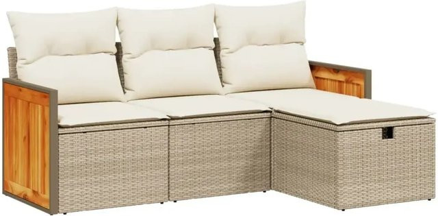vidaXL 4-teilige Garten-Sofagarnitur aus Poly-Rattan in Beige mit Kissen und Fußhocker - Bild 1