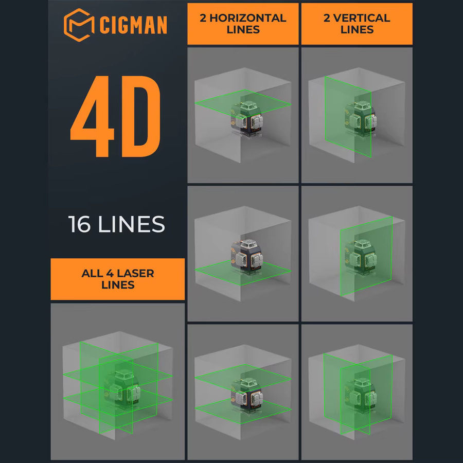 CIGMAN CM-S02 16-Linien-Laser-Nivelliergerät mit 4x360 Grad, APP-Steuerung, LCD-Bildschirm und Akku in Braun - Bild 2