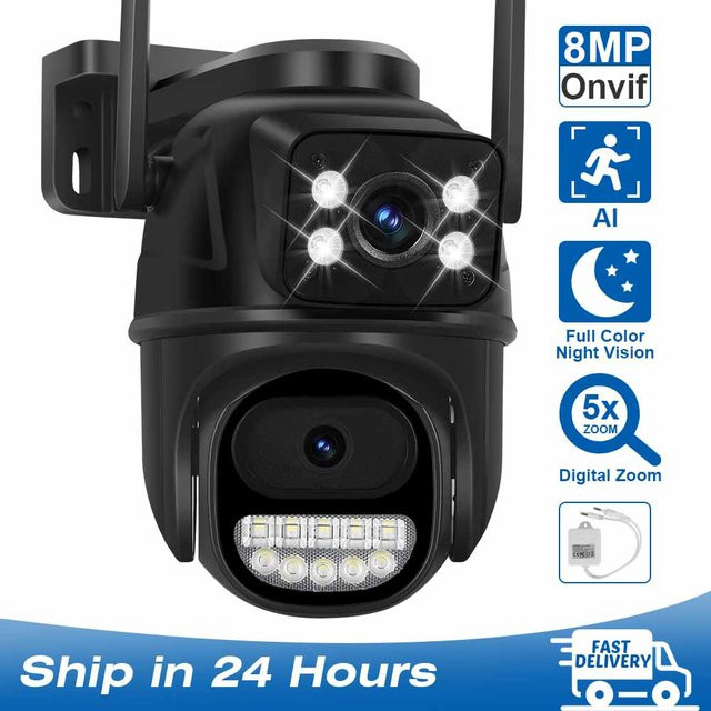 DDBROUGEN 8MP 4K Outdoor Überwachungskamera mit Dual-Objektiv, Wifi und AI Auto Tracking, Wasserdicht, Schwarz - Bild 1
