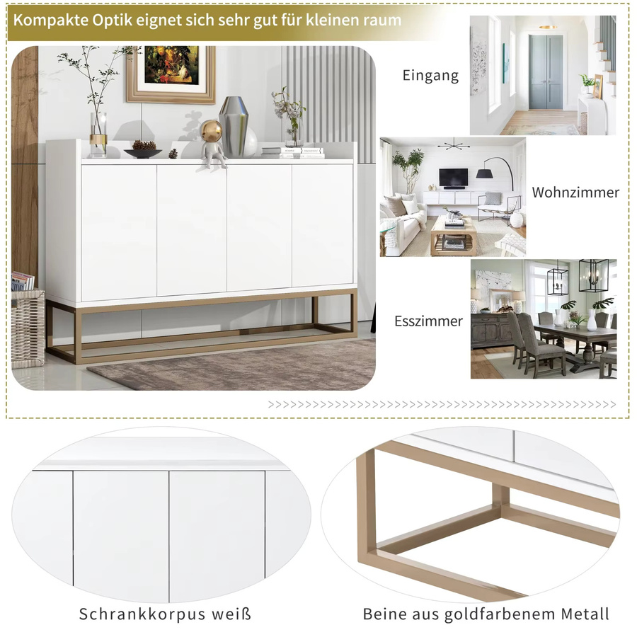 Rosahqnda Minimalistisches 4-türiges Sideboard mit Schloss und gepolsterter Oberfläche für das Esszimmer in Weiß, Schwarz oder Blau - Bild 2