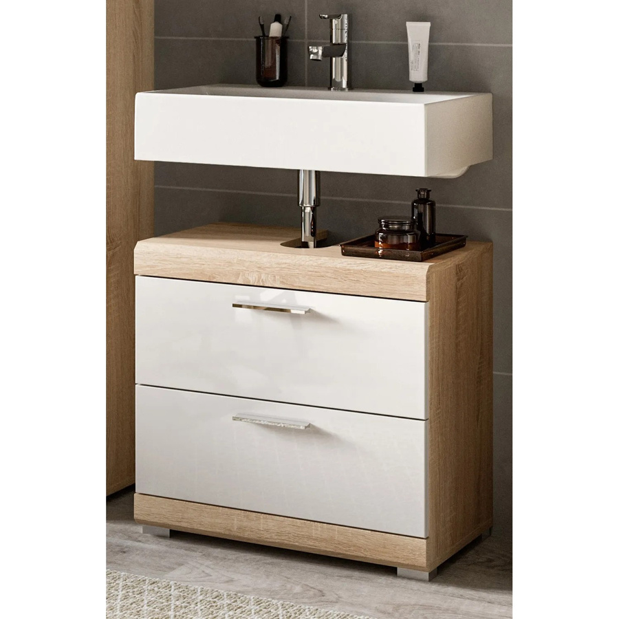 Inn.Furn Waschbeckenunterschrank Mambo in Weiß Hochglanz und Eiche, B/T/H: 60 x 34 x 56 cm - Bild 2