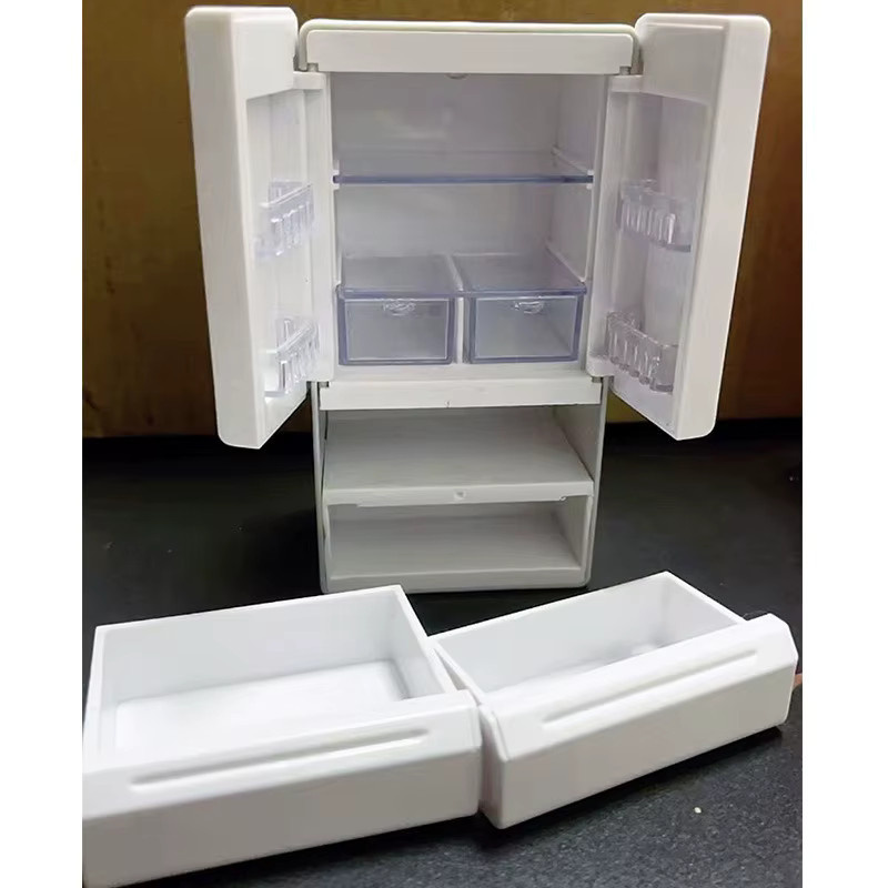 Miniatur-Kühlschrank mit Beleuchtung, 1:12, Doppeltüriges Modell, Rosa / Pink, Weiß - Bild 4