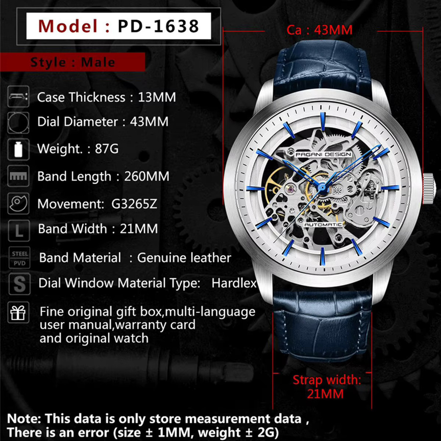 PAGANI DESIGN Armbanduhr, Automatik, Edelstahl, Leder, Herren - Bild 3
