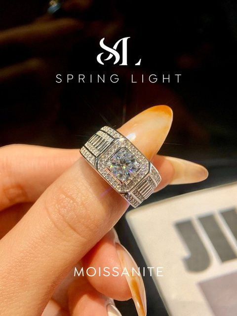 Ehering Moissanit-Diamant, 925 Silber, Herren - Bild 1