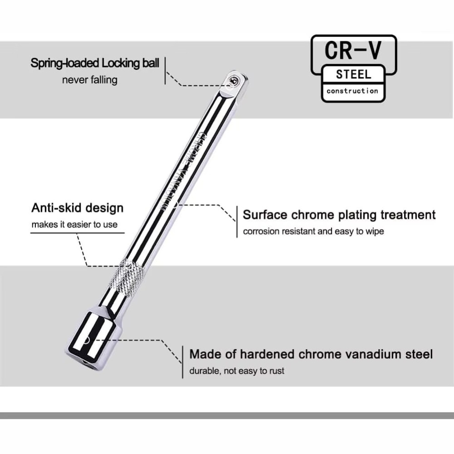 Professioneller Steckschlüssel-Verlängerungsstab in Silber für 1/4", 3/8" und 1/2" Ratsche mit Längen von 50mm, 100mm, 150mm oder 250mm - Bild 4