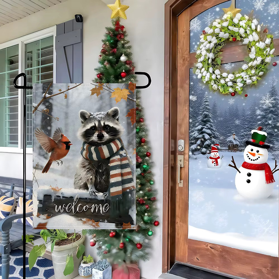 RoarGosh Gartenflagge mit Waschbär-Design im Wintermotiv, Mehrfarbig, B/H: 45 x 30 cm - Bild 3