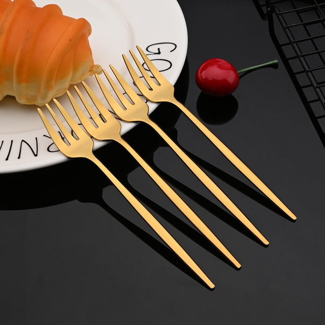 Uniturcky 4er Set Dessertbesteck aus Edelstahl in Gold und Silber, poliertes Gebäckbesteck für Kuchen, Obst und Snacks - Bild 1