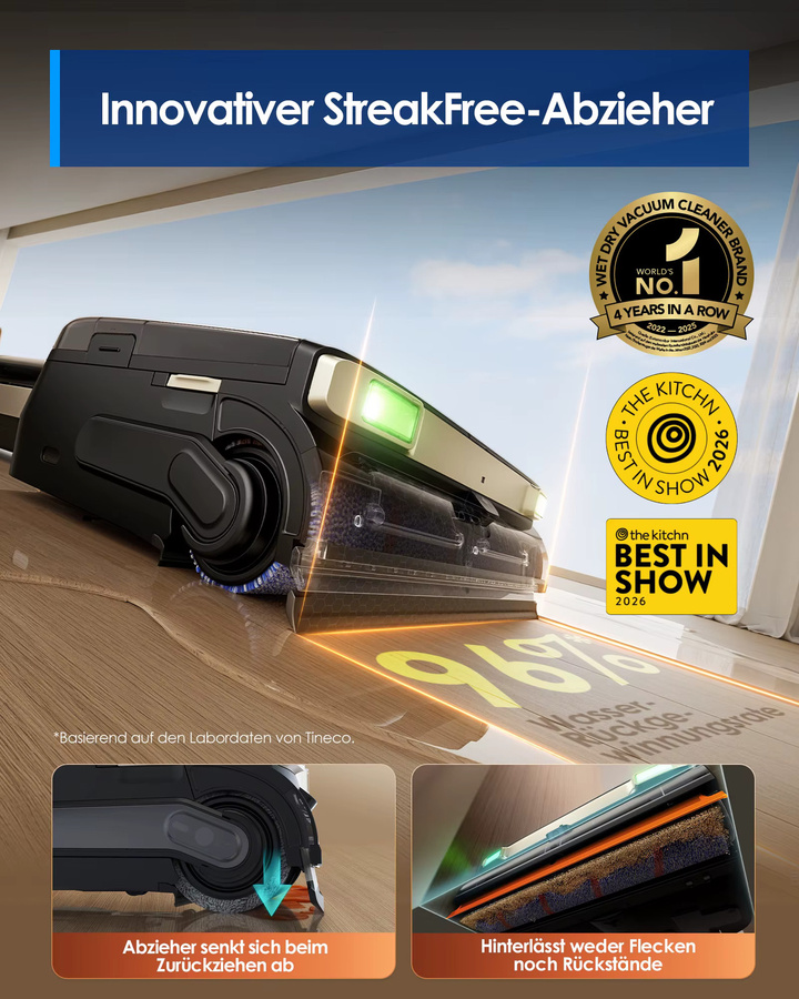 Tineco Floor ONE S9 Master Nass Trockensauger in Schwarz mit ThermoBlast-Tech und Heißwasser-Wischen sowie StreakFree-Abzieher - Bild 3