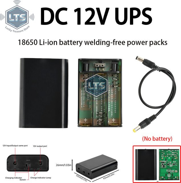 DC 12V Wiederaufladbarer Gleichspannungs-USV-Akkupack mit 3 Stück 18650 Batterien, DIY-Gehäuse-Set mit Schutzschaltung und DC-Halterung, Schwarz - Bild 1