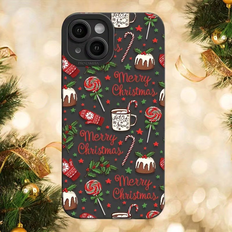 Handyhülle mit Weihnachten Süßigkeiten Muster aus TPU Frosted Anti-Drop für Apple iPhone 17 16 15 14 13 12 11 Pro Max Plus Mini XS XR X in Schwarz und Mehrfarbig - Bild 4