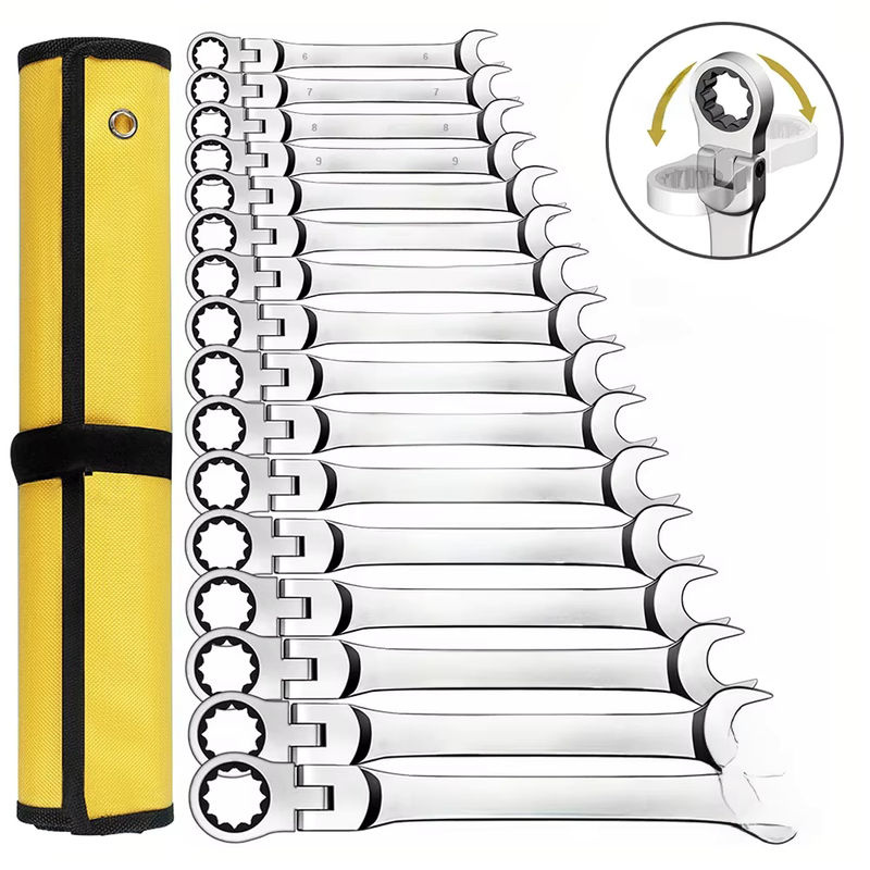 WOZOBUY Ratschenschlüssel-Set aus Chrom-Vanadium-Stahl in Silber mit Canvas-Tasche - Bild 7