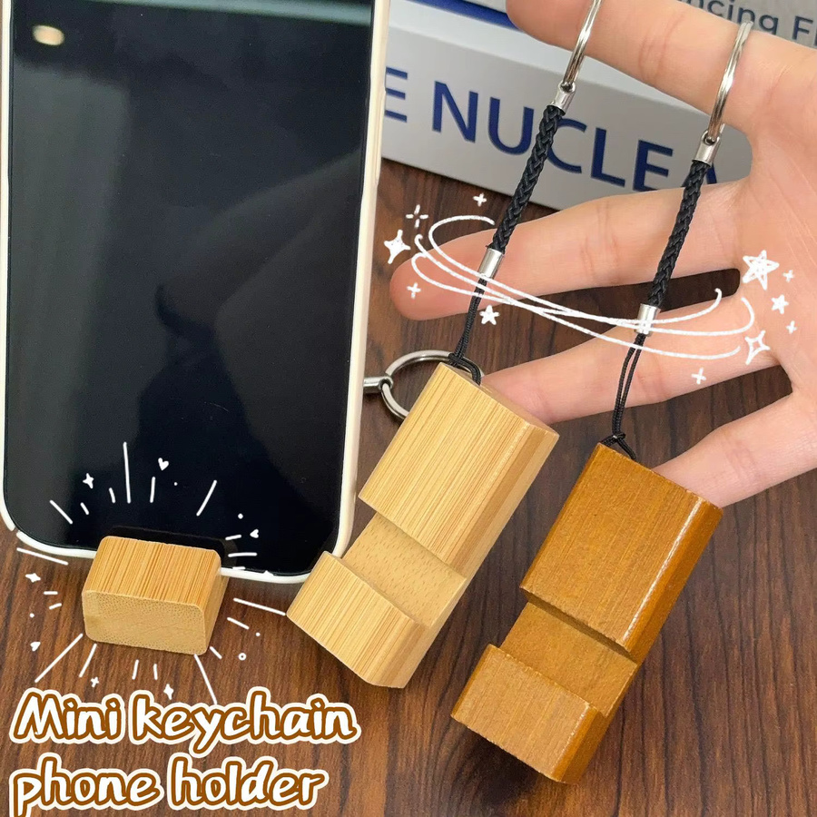 BAPPSUS Multifunktionaler tragbarer Mini Holz Handyhalter und Schlüsselbund Halter in Braun - Bild 2