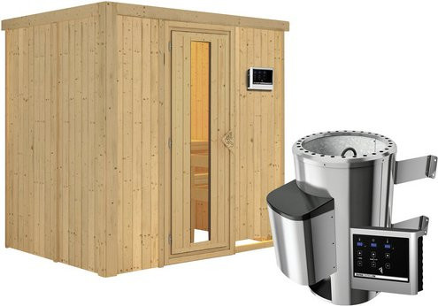 Karibu Sauna Kircholm aus Fichtenholz in Beige für 3 Personen inklusive 3,6 kW Saunaofen mit externer Steuerung, B/T/H: 198 x 151 x 196 cm - Bild 1