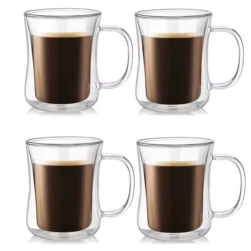 YWDL Doppelwandiges Glasbecher-Set aus klarem Glas mit Henkel für heiße und kalte Getränke, 180 ml, 250 ml und 350 ml - Bild 6